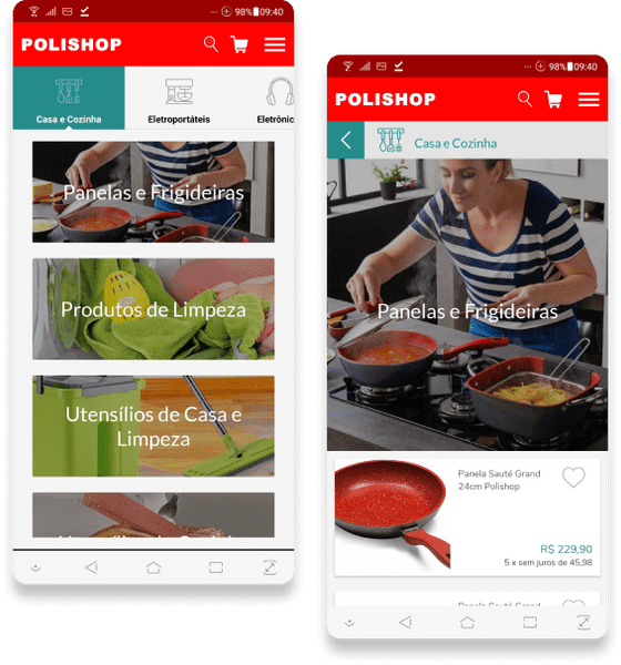 Mobile screens with the app open